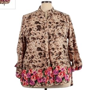 Live 4 Truth Animal Print & Floral Button Up Collared Shirt Women's Plus 3X EUC